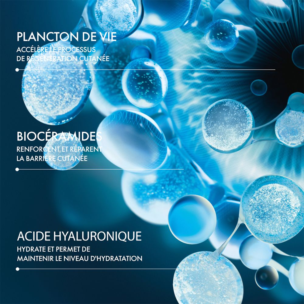 Représentation abstraite de molécules : Plancton de vie, Biocéramides, Acide hyaluronique.