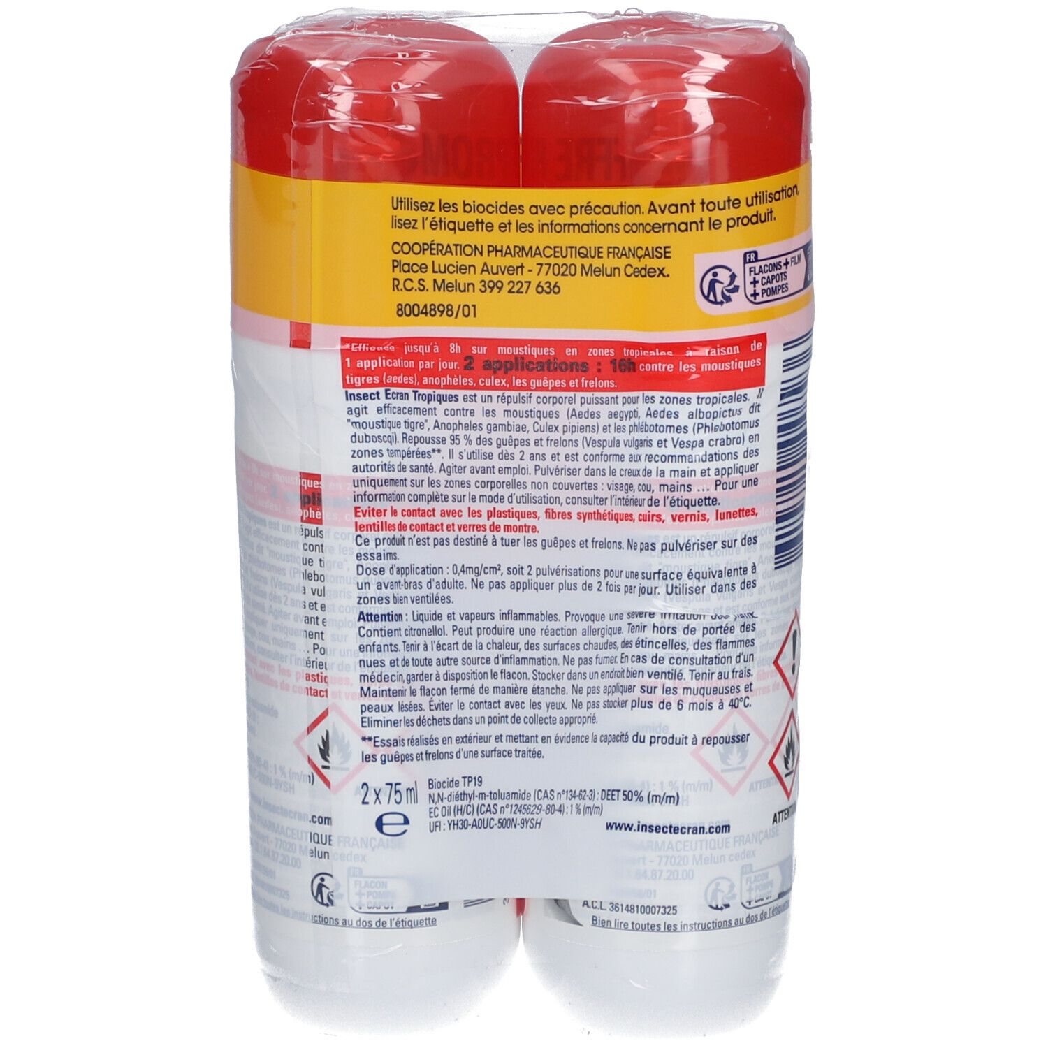 INSECT ECRAN - Anti-moustiques Tropiques - Spray répulsif peau - protection contre les piqûres de moustiques - Paludisme - Tropiques - 75 ml Lot de 2 -25%