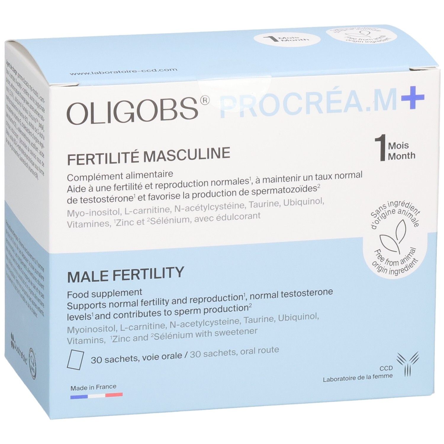 Boîte OLIGOBS PROCREA.M+ Fertilité Masculine, 30 sachets, Fabriqué en France.