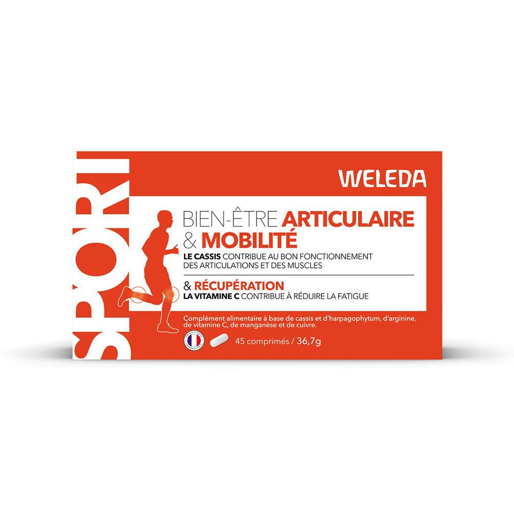 Boîte orange avec nom et logo du produit. Contient 45 comprimés.