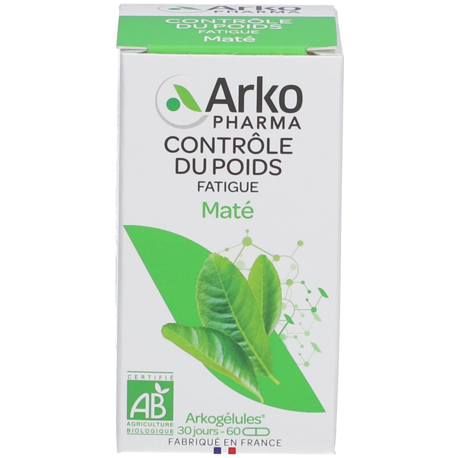 Emballage du produit. Boîte blanche avec logo, nom du produit et certification. Contient des gélules.