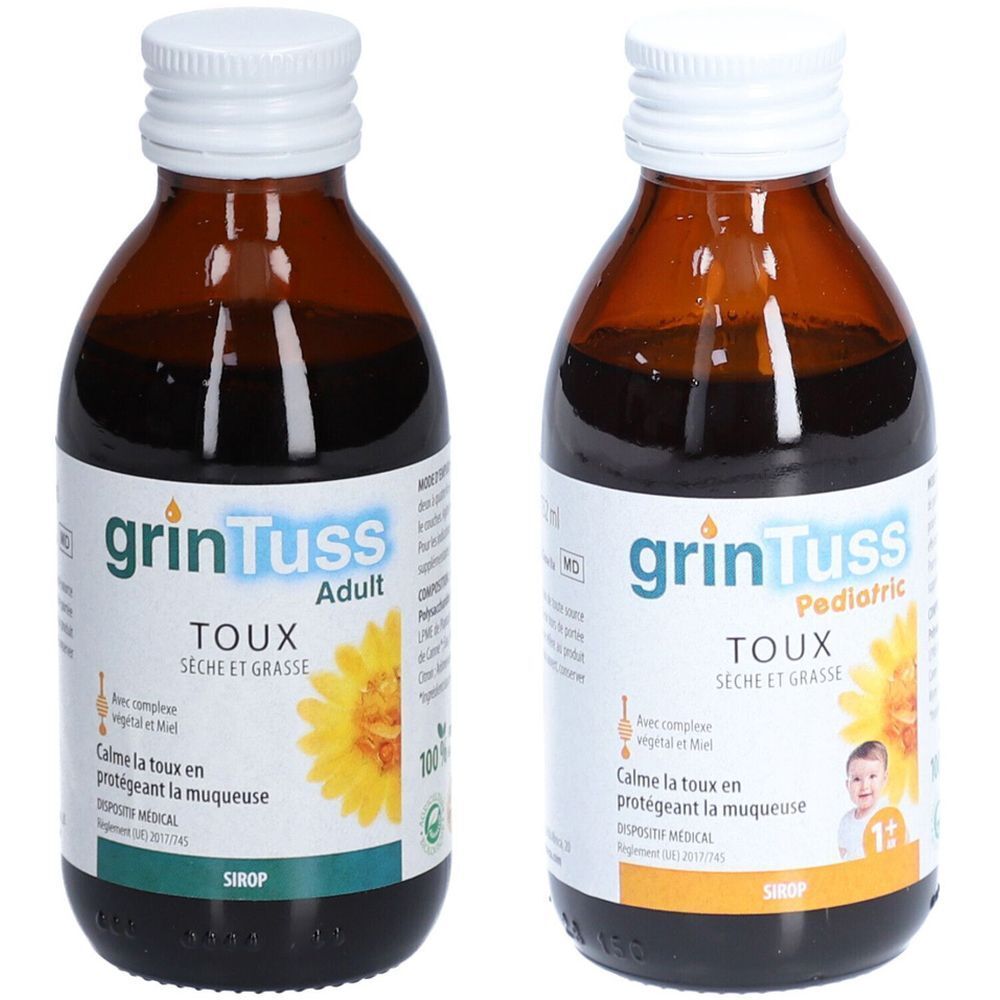 Set GRINTUSS Sirop pour la toux adulte + GRINTUSS Pediatric Sirop pour la toux 1 an et +