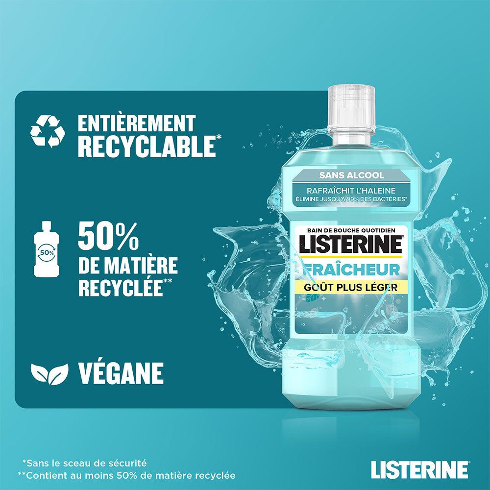 Listerine Fraîcheur – Bain de Bouche Sans Alcool Goût Plus Léger