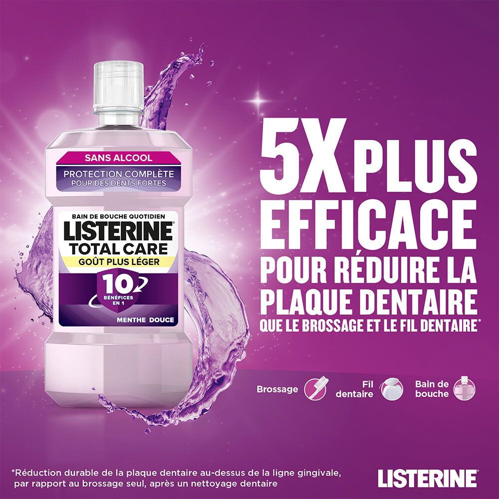 Listerine Total Care Dents et Gencives – Bain de Bouche Sans Alcool Goût Plus Léger