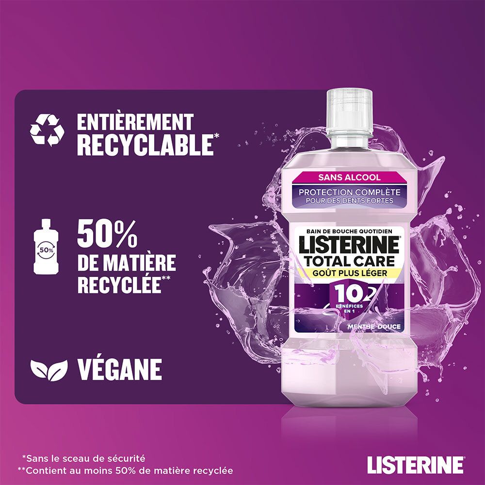 Listerine Total Care Dents et Gencives – Bain de Bouche Sans Alcool Goût Plus Léger