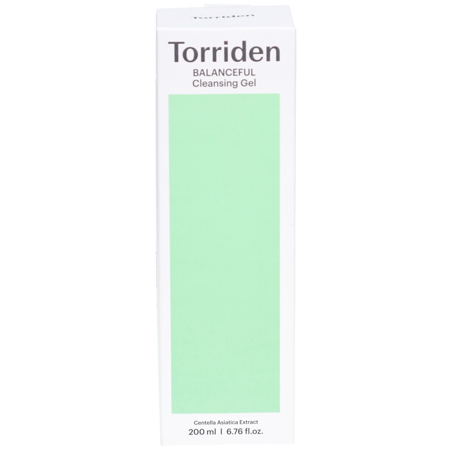 Emballage blanc avec rectangle vert. Inscription: Torriden, BALANCEFUL Cleansing Gel. En bas: 200 ml, 6.76 fl.oz.