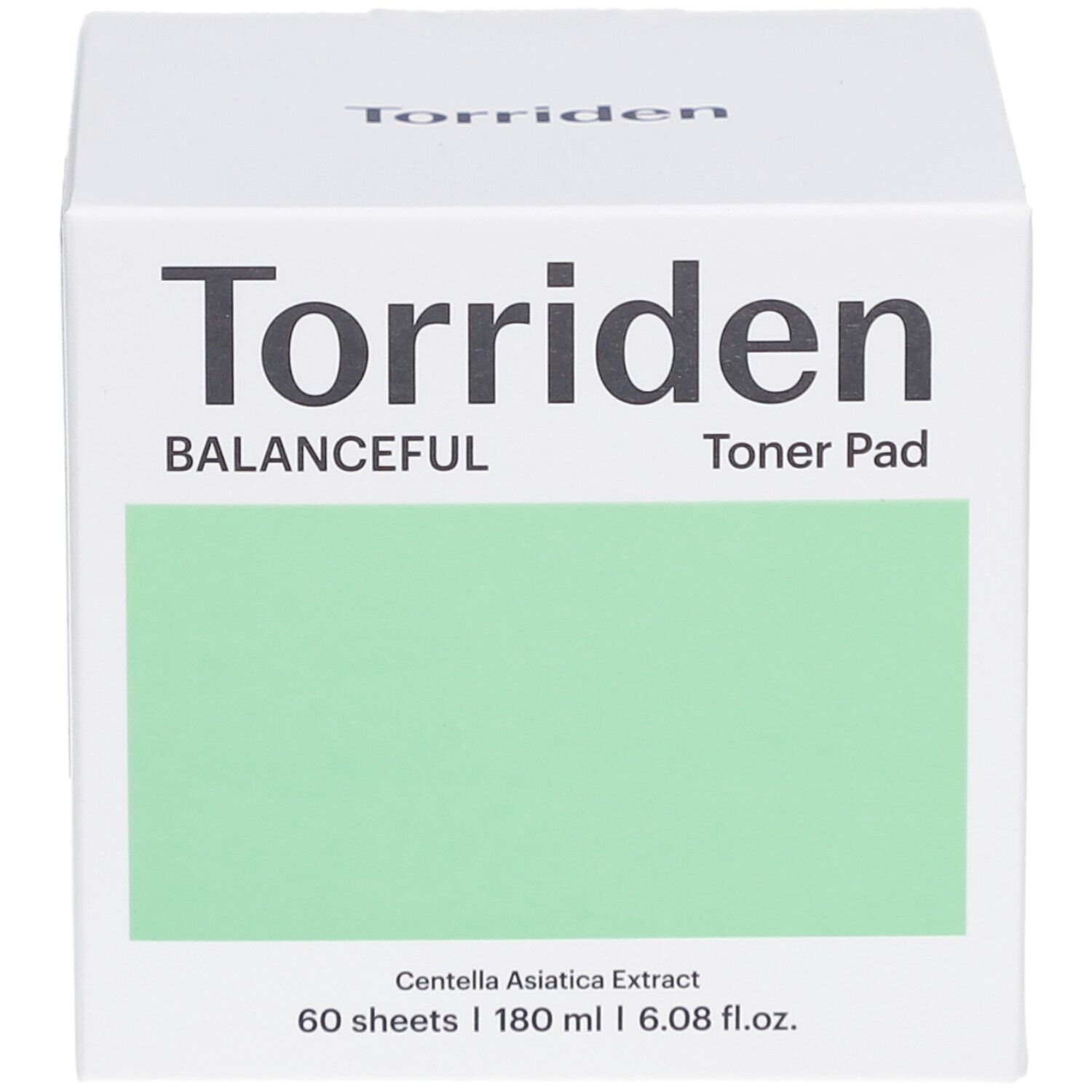 Boîte blanche "Torriden BALANCEFUL Toner Pad". Panneau vert. 60 lingettes, 180 ml.