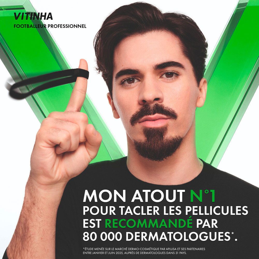 Homme barbu tenant un élastique noir sur son doigt, fond vert.