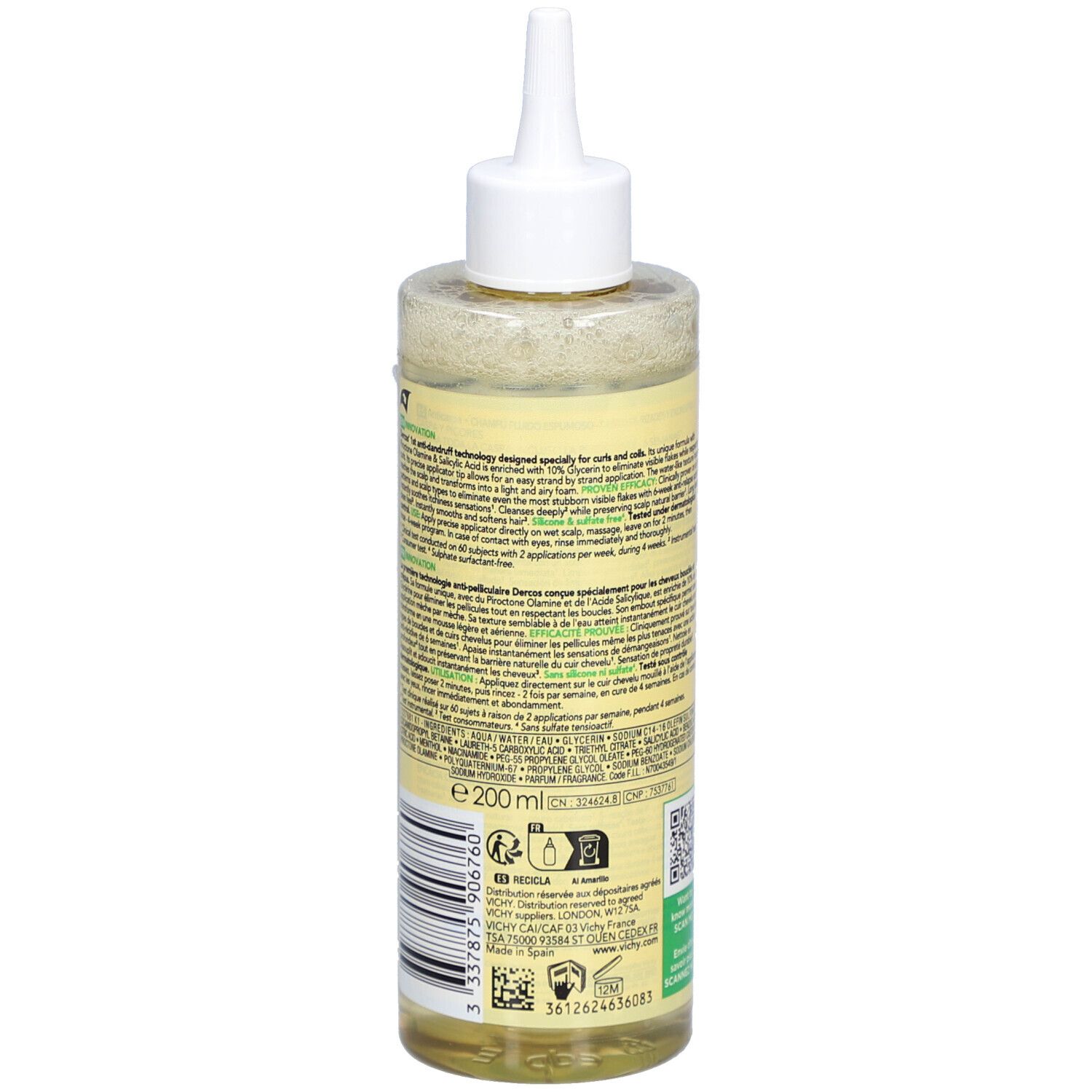 DERCOS SHAMPOING ANTI-PELLICULAIRE FLUIDE MOUSSANT. Flacon 200 ml