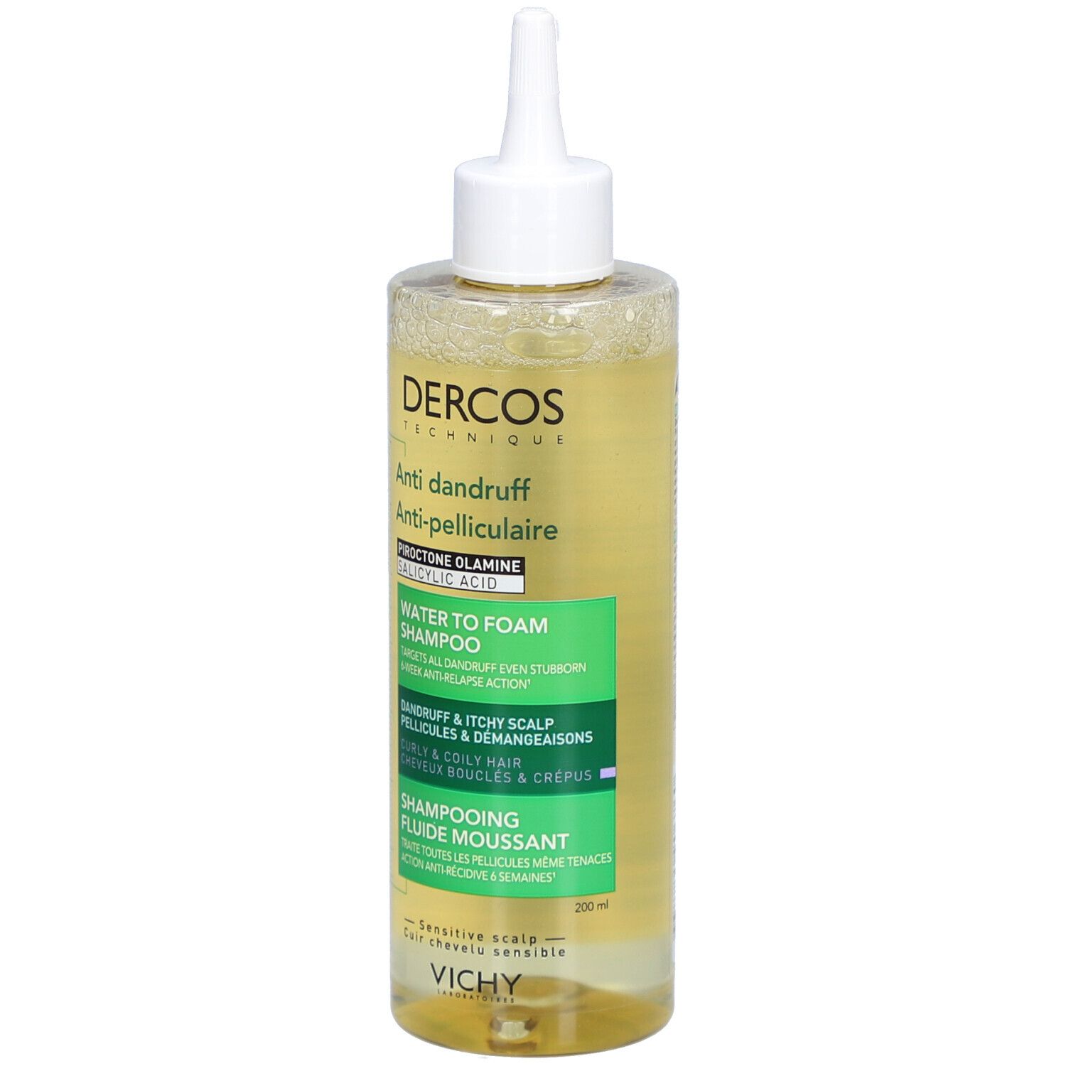 DERCOS SHAMPOING ANTI-PELLICULAIRE FLUIDE MOUSSANT. Flacon 200 ml