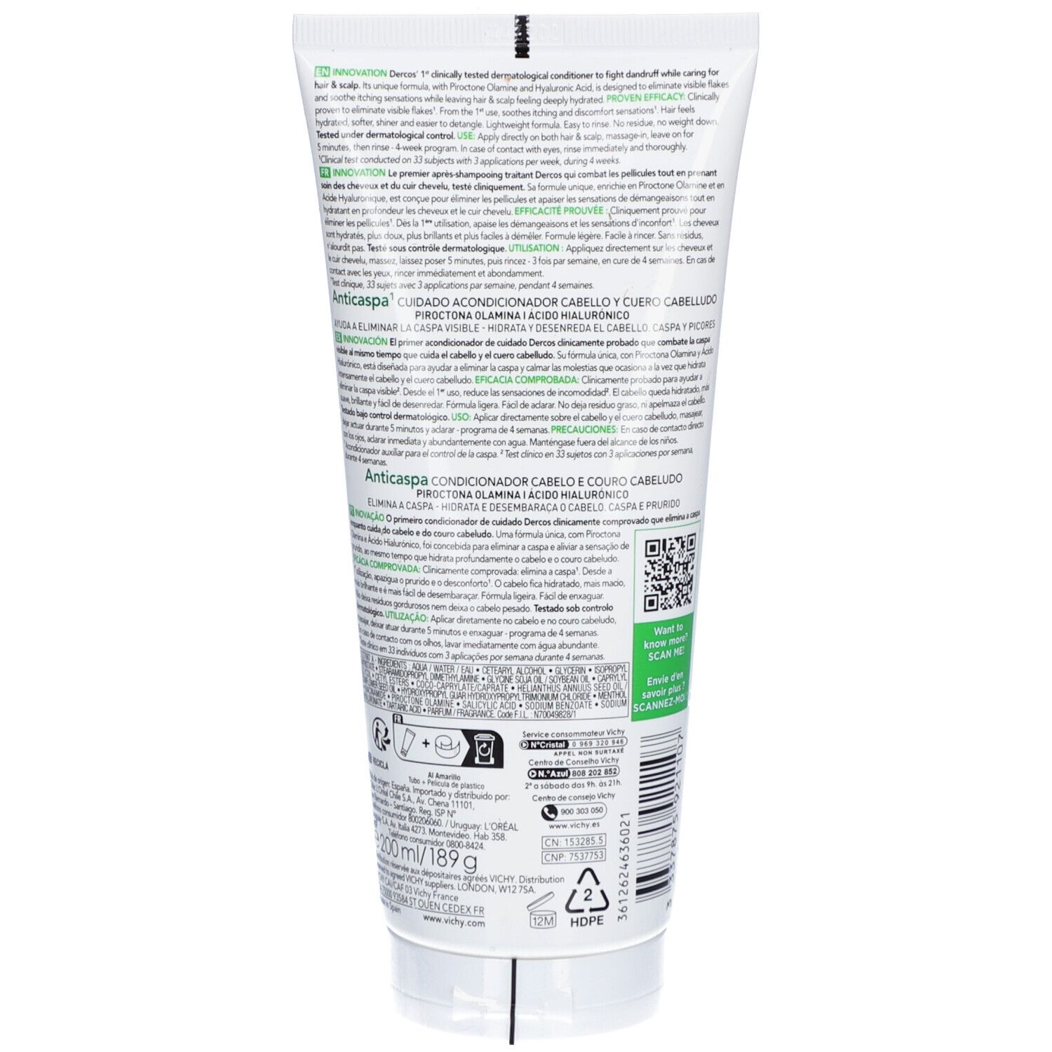 VICHY Dercos Shampooing 2 en 1 Anti-Pelliculaire et Démêlant