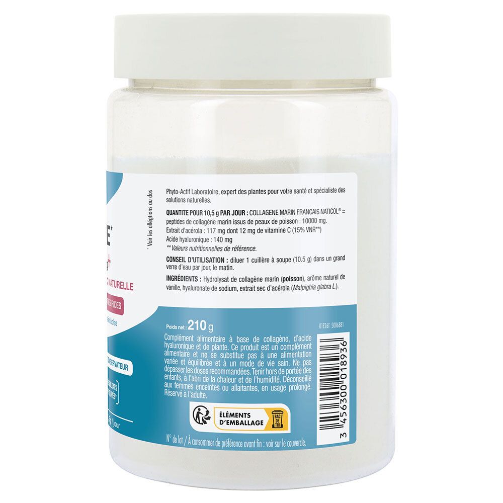 Dos du pot avec informations produit. Texte en français. Contient ingrédients et informations nutritionnelles.