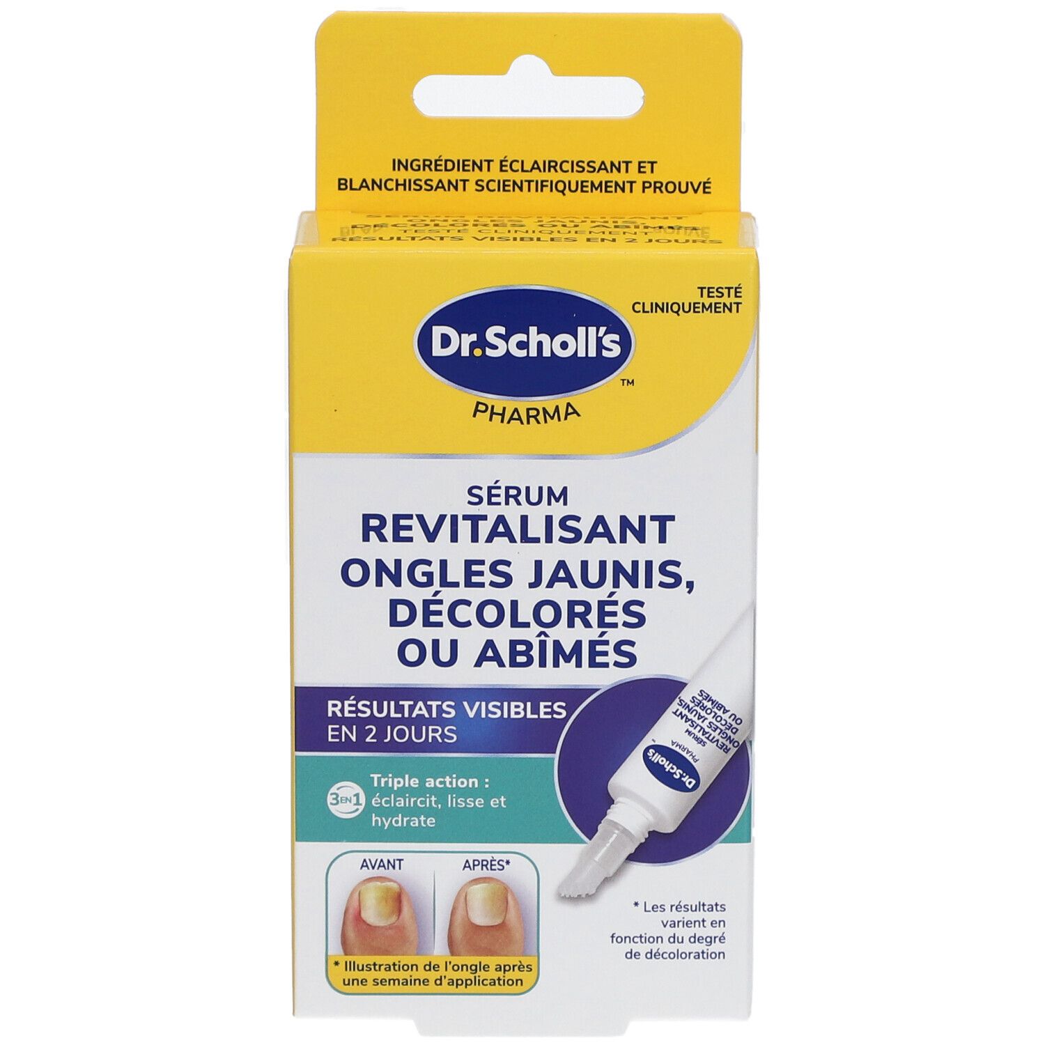 Dr. Scholl's Sérum Revitalisant Ongles Jaunis, Décolorés ou Abîmés - Triple Action: éclaircit, lisse, et hydrate