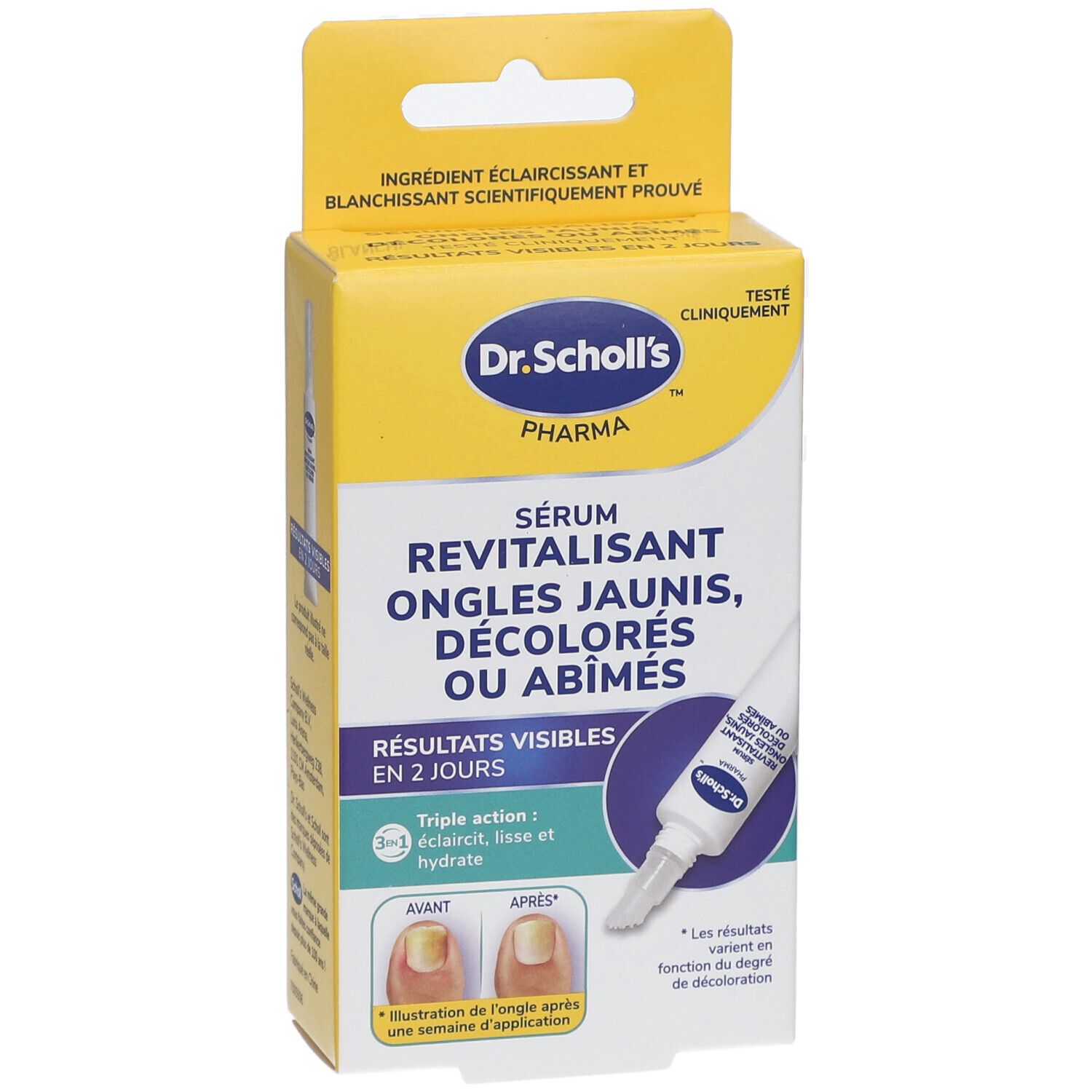 Dr. Scholl's Sérum Revitalisant Ongles Jaunis, Décolorés ou Abîmés - Triple Action: éclaircit, lisse, et hydrate