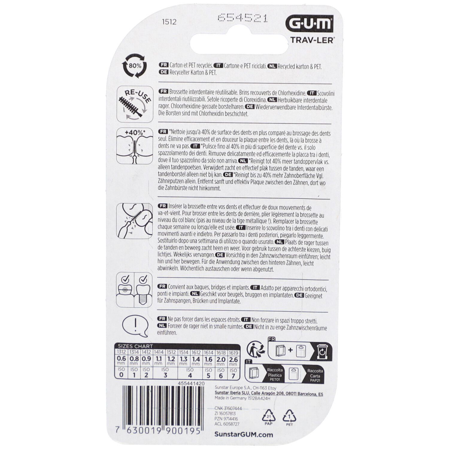 GUM® Trav-Ler® Brossettes interdentaires 1,2 mm violet