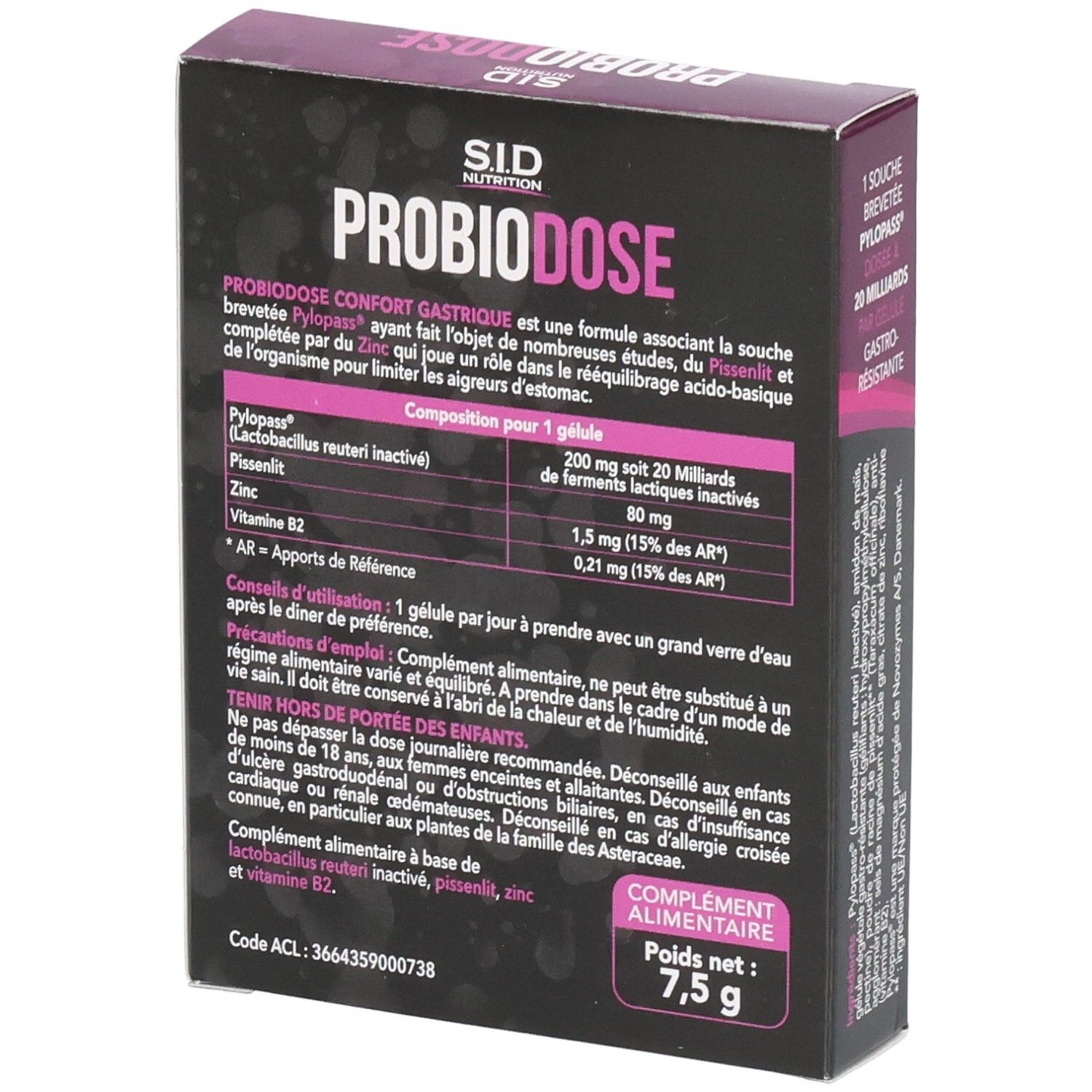 Boîte de SID Nutrition PROBIODOSE CONFORT GASTRIQUE. Contient 15 gélules. Informations produit, ingrédients et conseils d'utilisation.