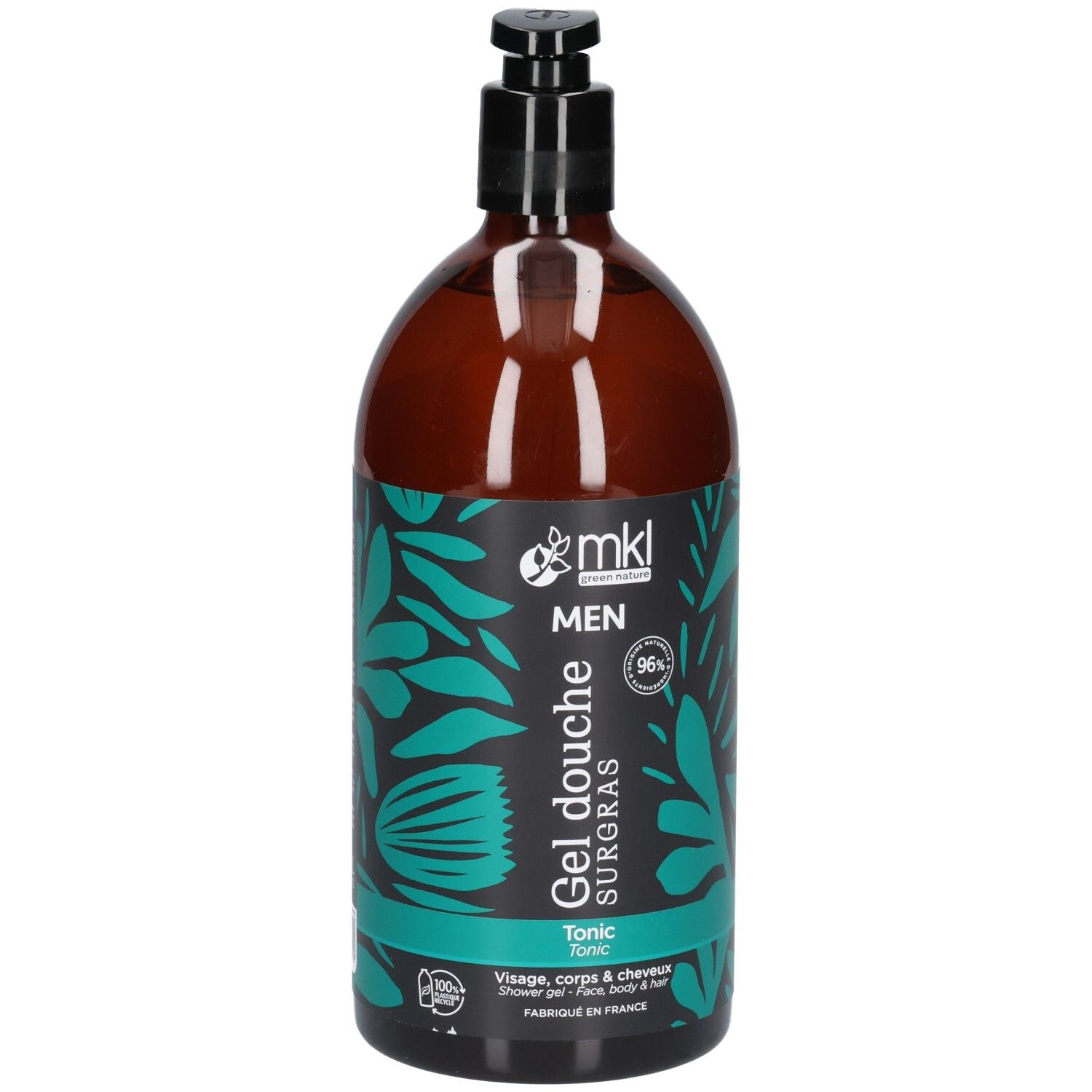 Mkl Green Nature Gel douche surgras homme, Tonic, flacon 1L avec pompe.