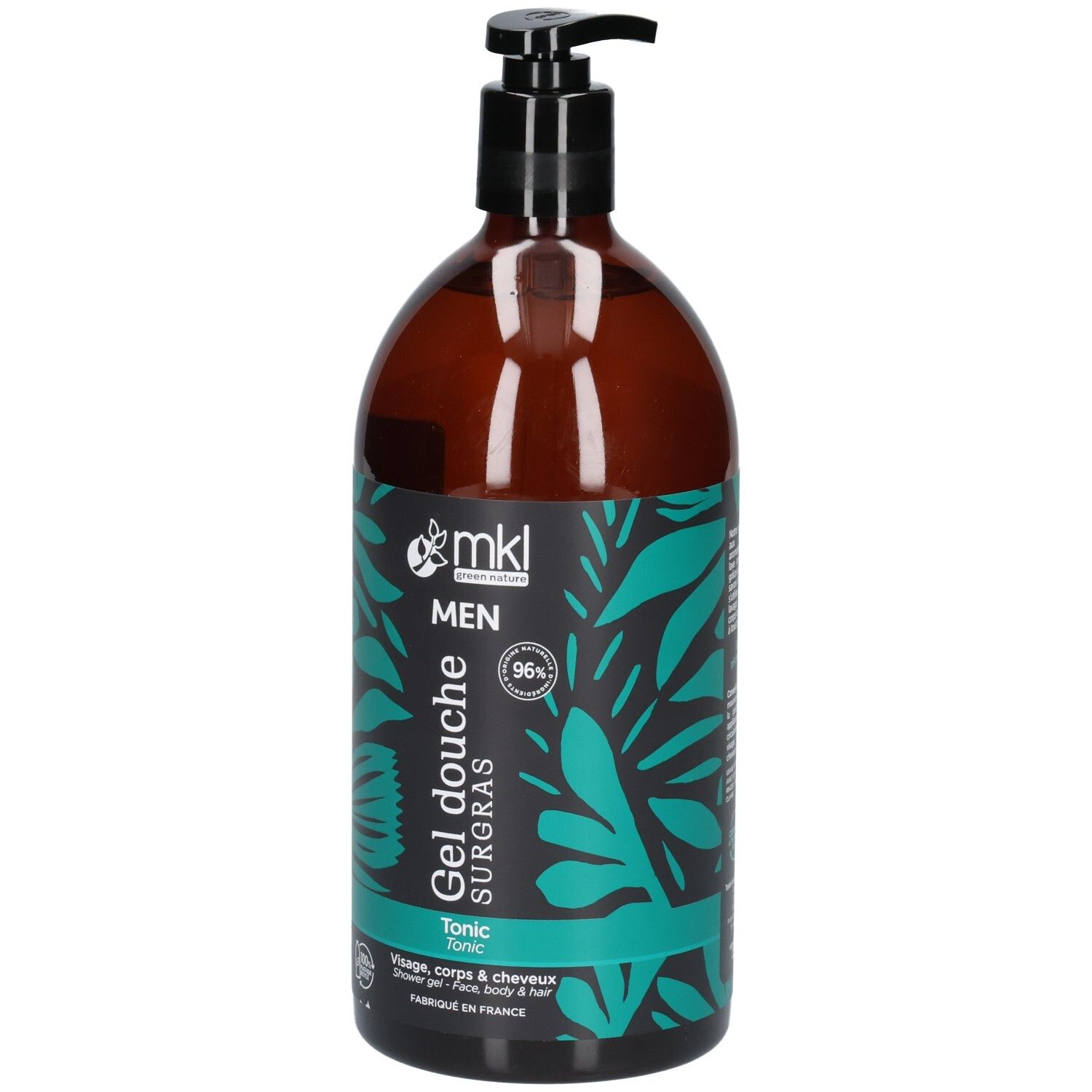 Mkl Green Nature Gel douche surgras homme, Tonic, flacon 1L avec pompe.