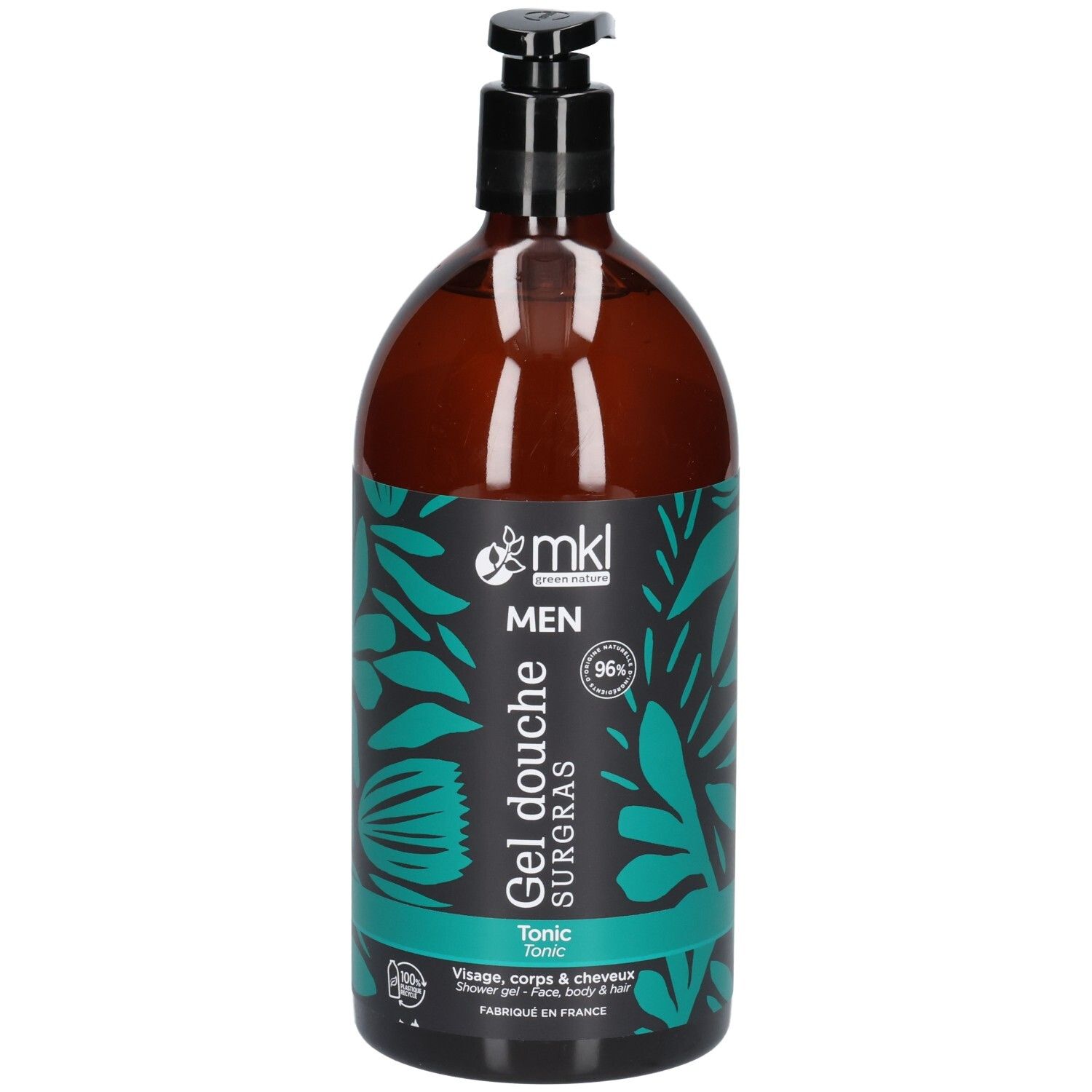Mkl Green Nature Gel douche surgras homme, Tonic, flacon 1L avec pompe.