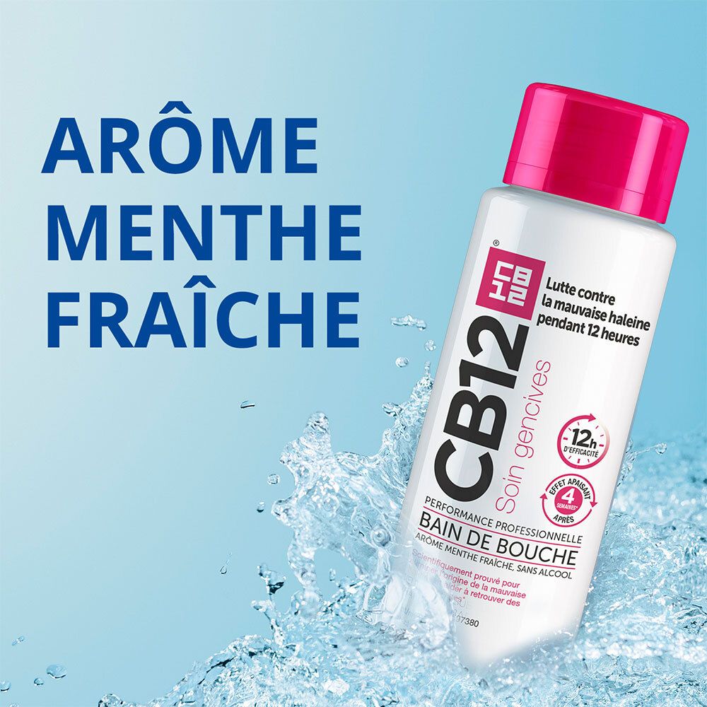 CB12 - Bain de bouche Soin Gencives - Combat la mauvaise haleine pendant 12 heures - Aide à restaurer et maintenir des gencives saines – Sans alcool, saveur menthe fraîche – 250ml