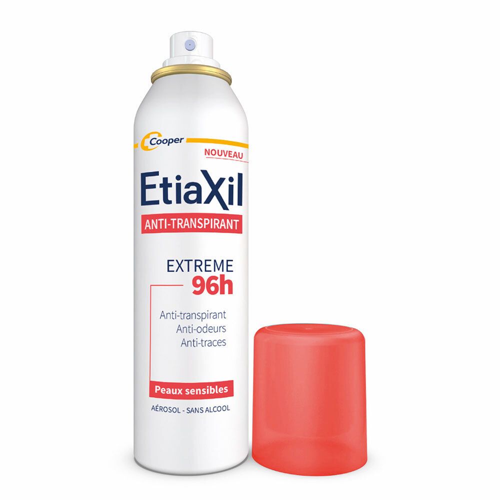 Etiaxil Anti-Transpirant Extreme 96h Aérosol, bouchon rouge à côté.