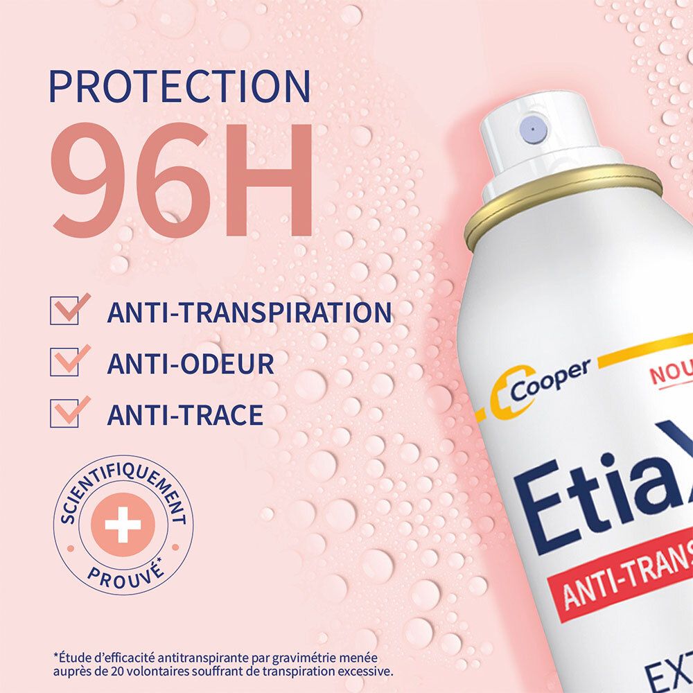 Etiaxil Anti-Transpirant Extreme 96h Aérosol, Protection 96h, Anti-transpiration, Anti-odeur, Anti-traces.