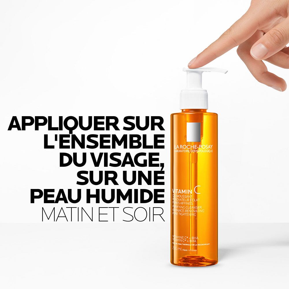 LA ROCHE-POSAY Gel Moussant Vitamin C. Application : Appliquer matin et soir sur tout le visage, sur peau humide.