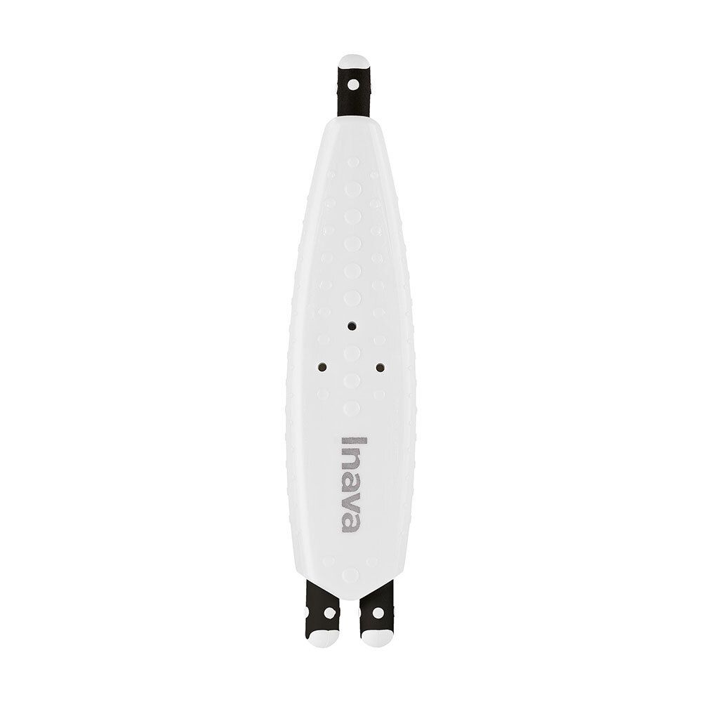 Produit blanc INAVA avec poignée noire. Trois points noirs. Inscription "Inava".