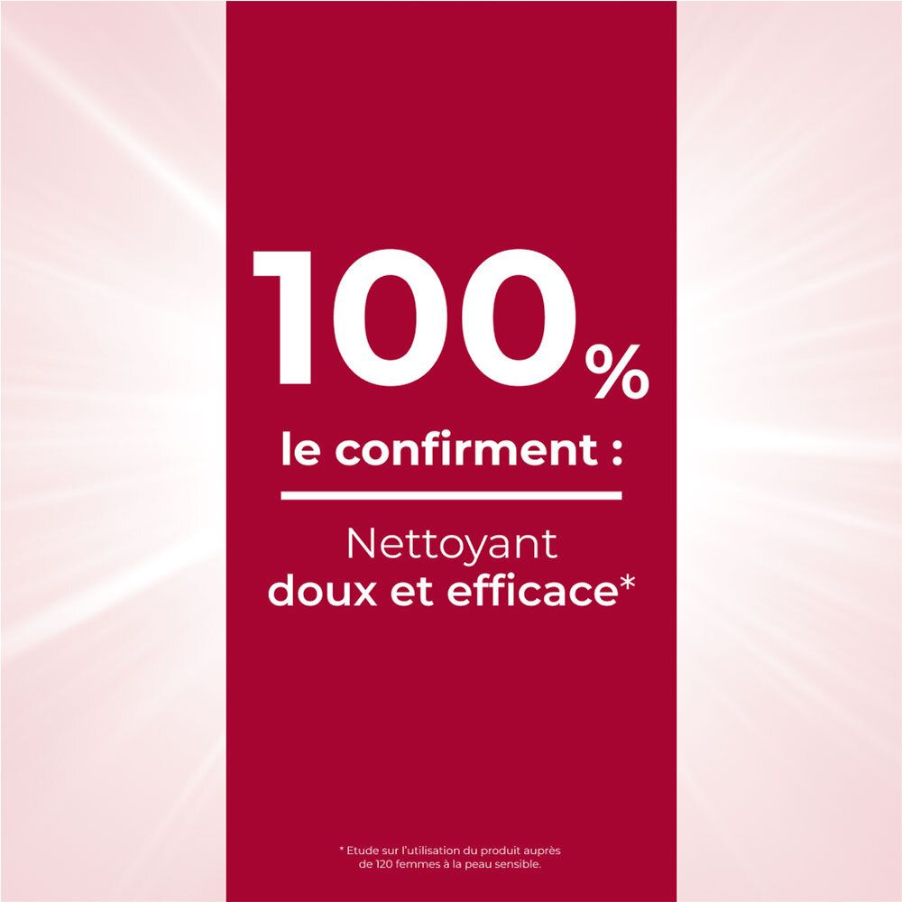 Texte sur fond rouge : 100% le confirment : Nettoyant doux et efficace.