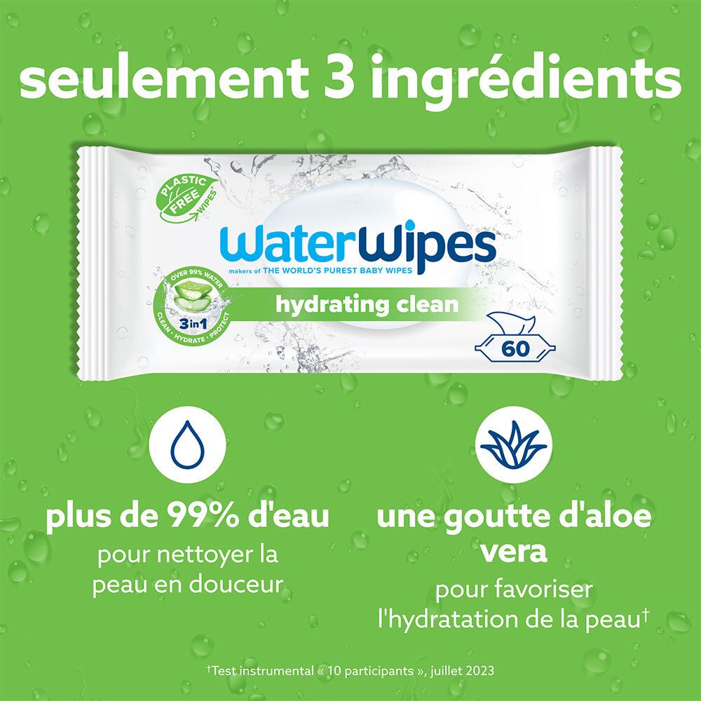 WATERWIPES Lingettes hydratantes à l'aloé vera