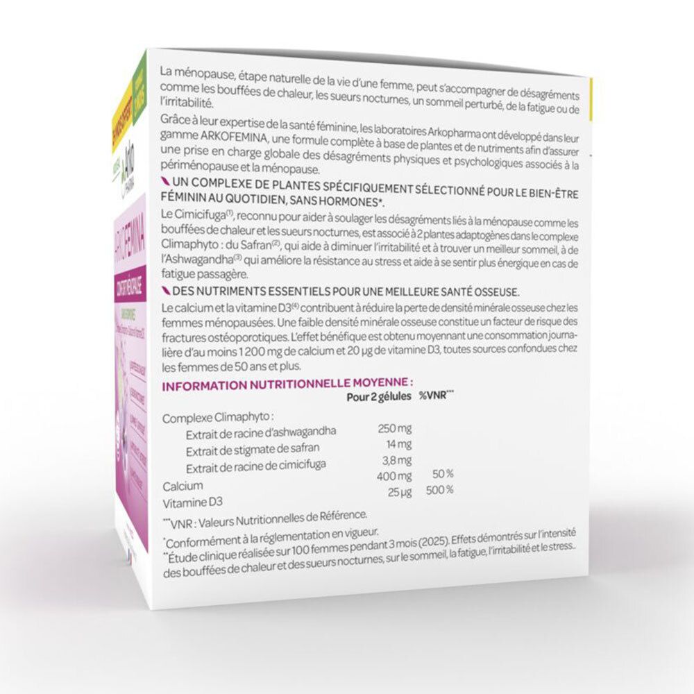 Dos de la boîte avec texte. Informations sur le produit et ses ingrédients. Contient un tableau.