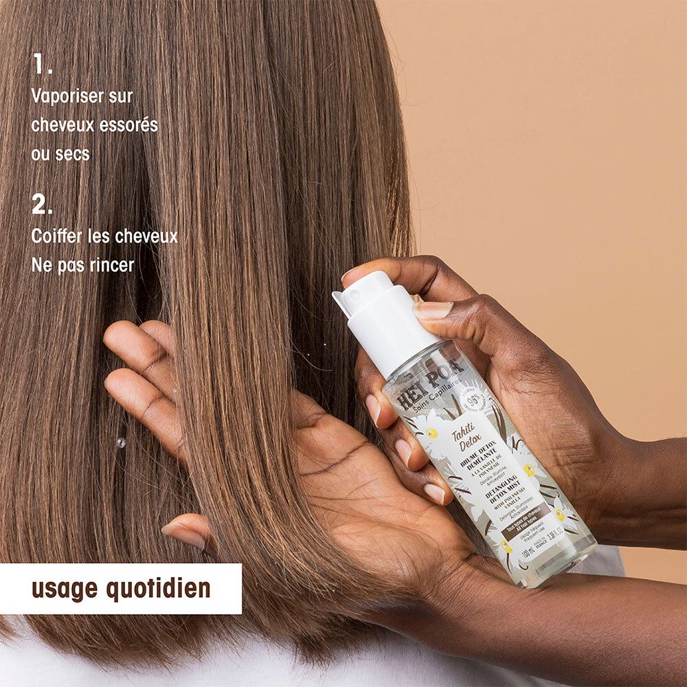 Utilisation de HEI POA Tahiti Detox Brume Detox Démêlante. Texte: Usage quotidien.