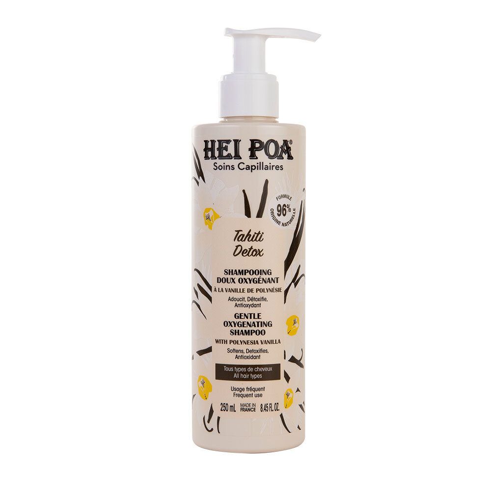 HEI POA Tahiti Detox Shampooing Doux Oxygénant. Flacon pompe. Contient 96% d'ingrédients d'origine naturelle. 250 ml.