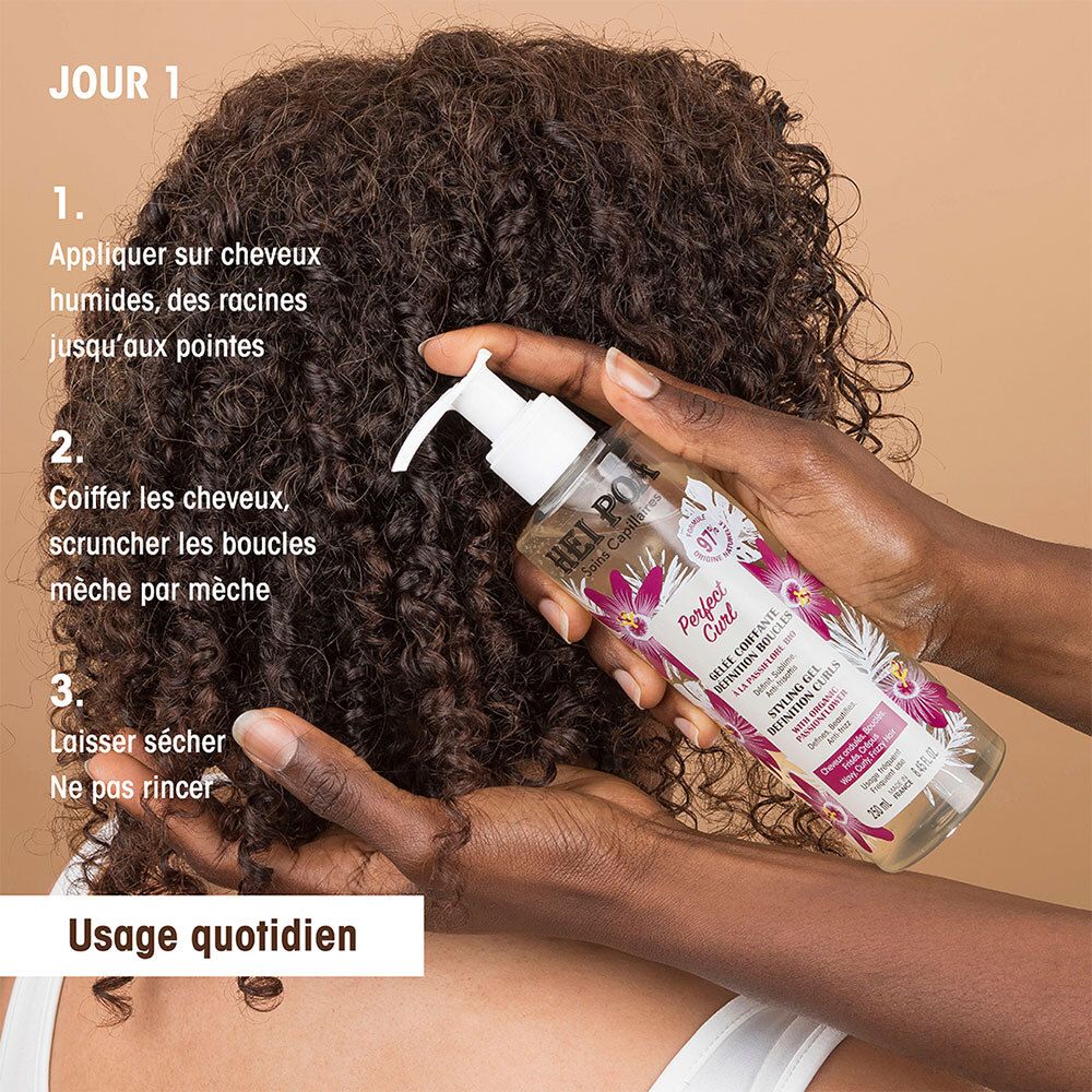 HEI POA Perfect Curl Gelée Coiffante. Étapes d'utilisation: Appliquer sur cheveux humides, froisser, laisser sécher.