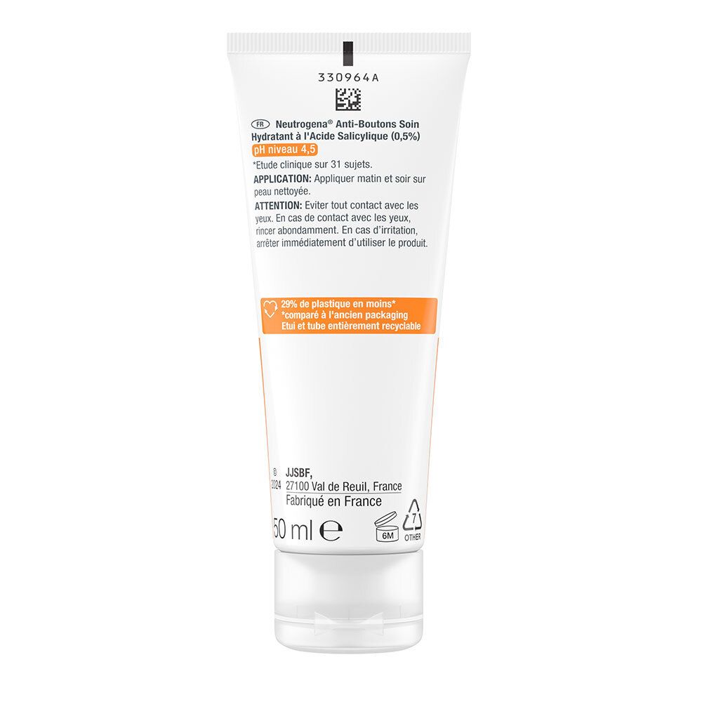 Dos du tube. Informations sur les ingrédients, l'utilisation et les avertissements. 50 ml. Fabriqué en France.