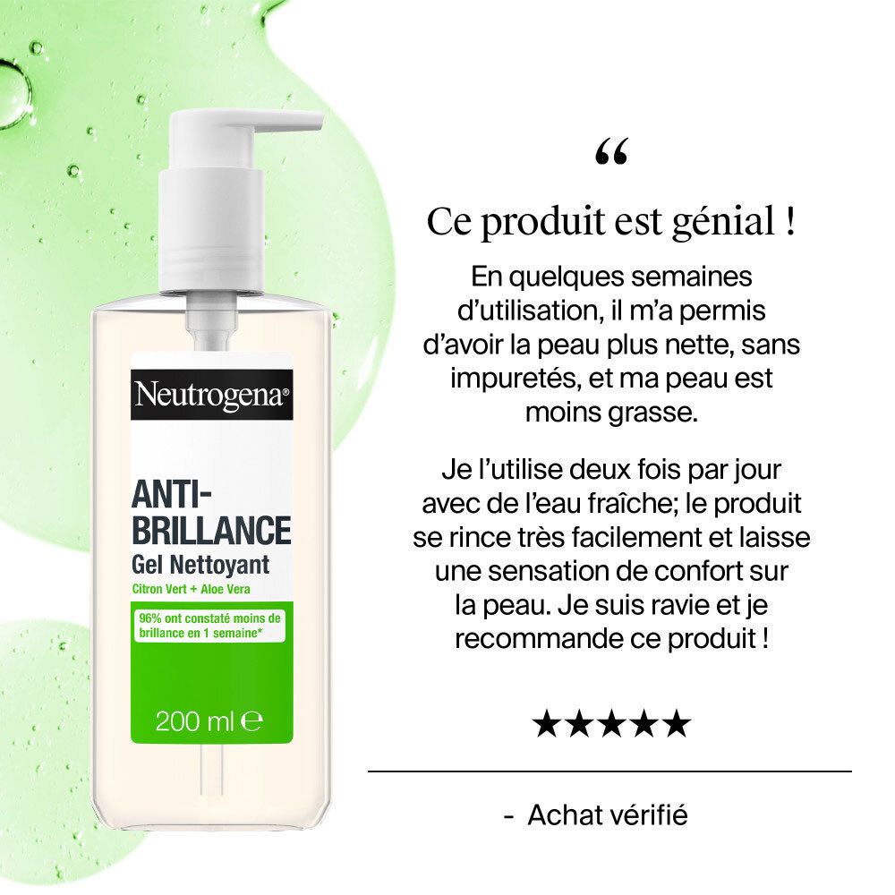 Neutrogena Anti-Brillance Gel Nettoyant avec pompe, 200 ml, avec avis client.