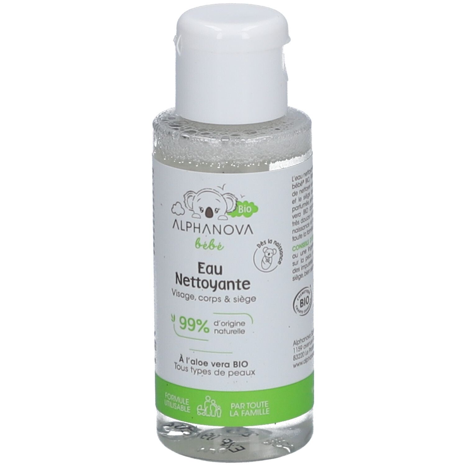 Alphanova Bébé Eau nettoyante visage, corps et siège à l’aloe vera bio