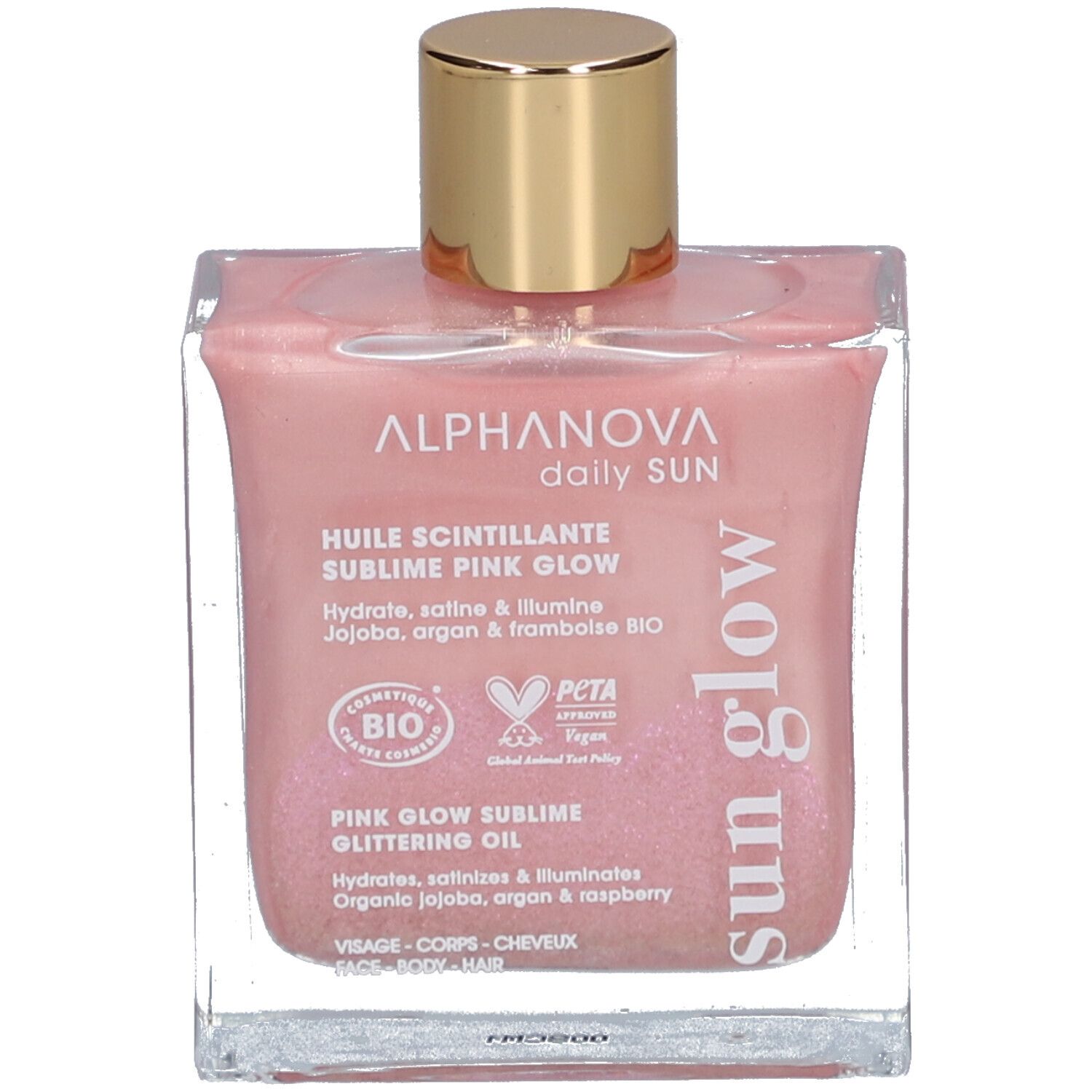 Alphanova Huile scintillante Pink Glow aux huiles bio jojoba argan framboise