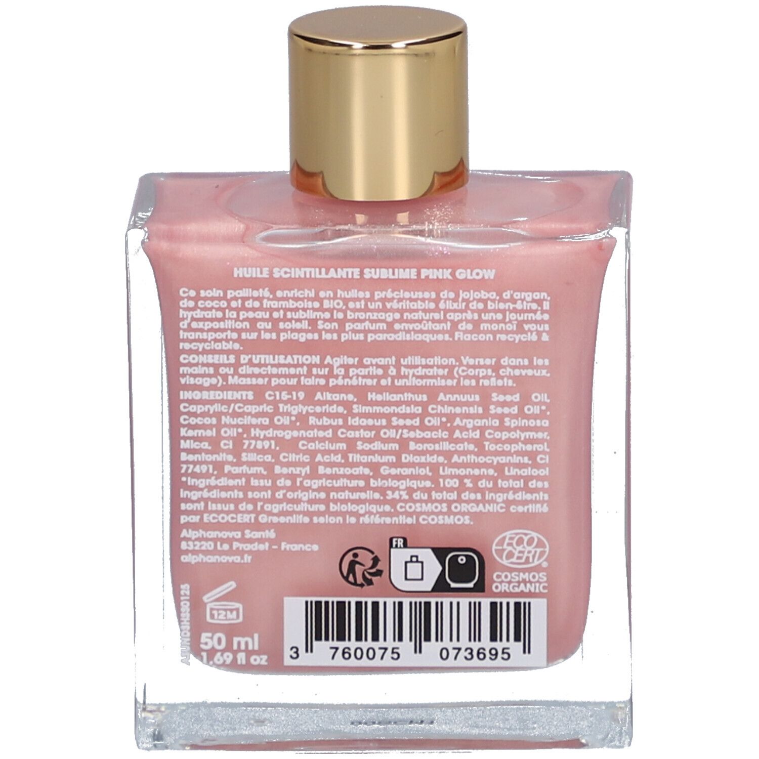 Alphanova Huile scintillante Pink Glow aux huiles bio jojoba argan framboise