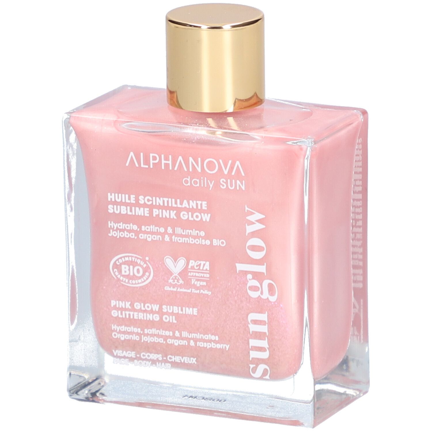 Alphanova Huile scintillante Pink Glow aux huiles bio jojoba argan framboise