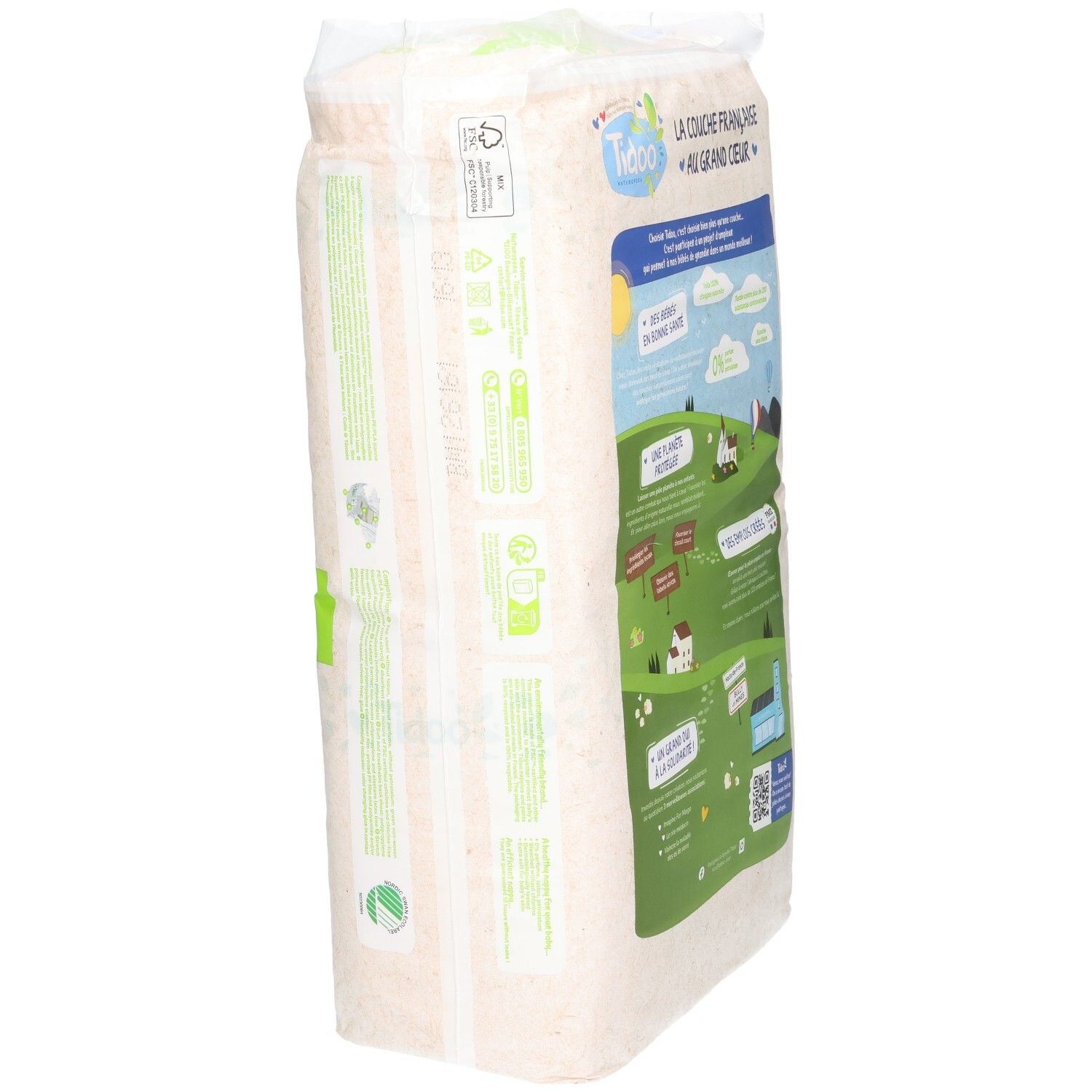 Tidoo Couches écologiques Taille 2, 3-6 kg, 50 couches. Fabriqué en France.
