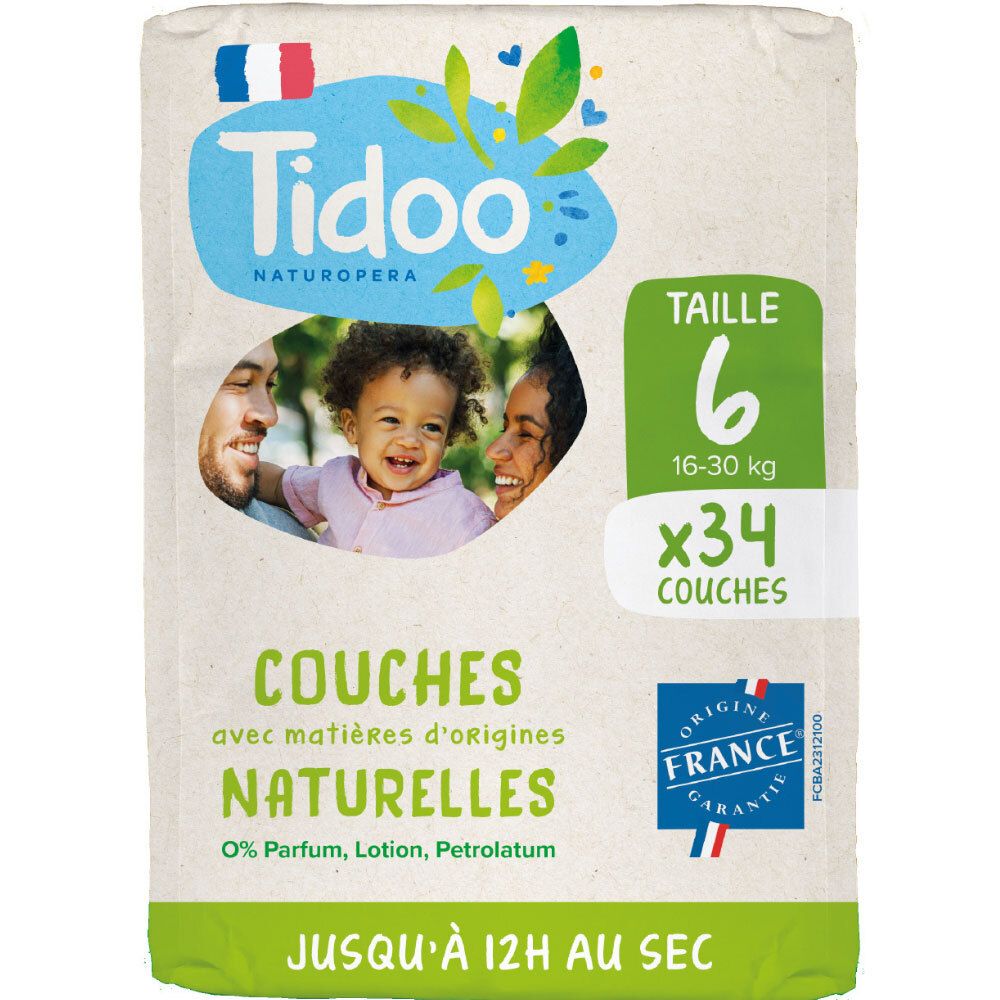 Tidoo Couches écologiques Taille 6, 34 couches. Fabriqué en France.