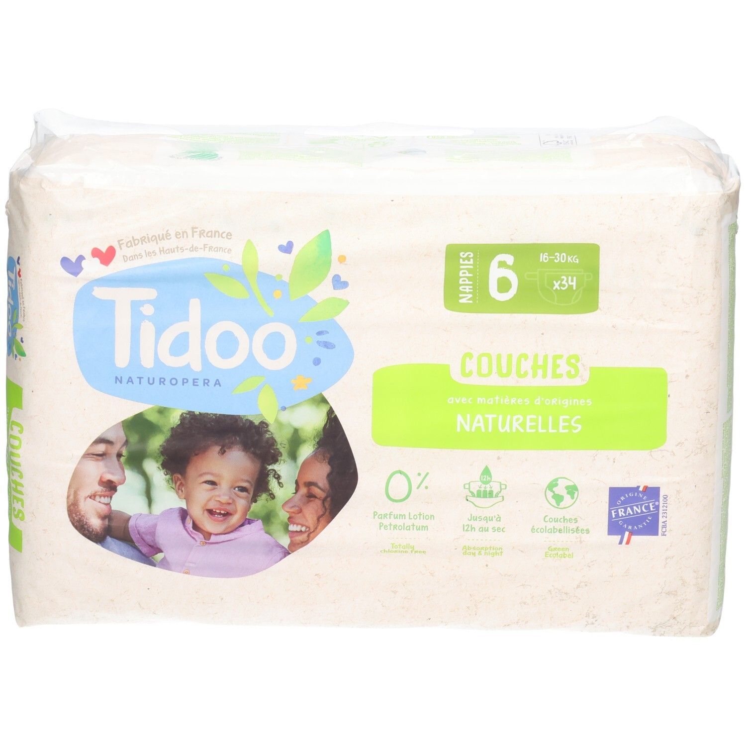 Tidoo Couches écologiques Taille 6, 34 couches. Fabriqué en France.