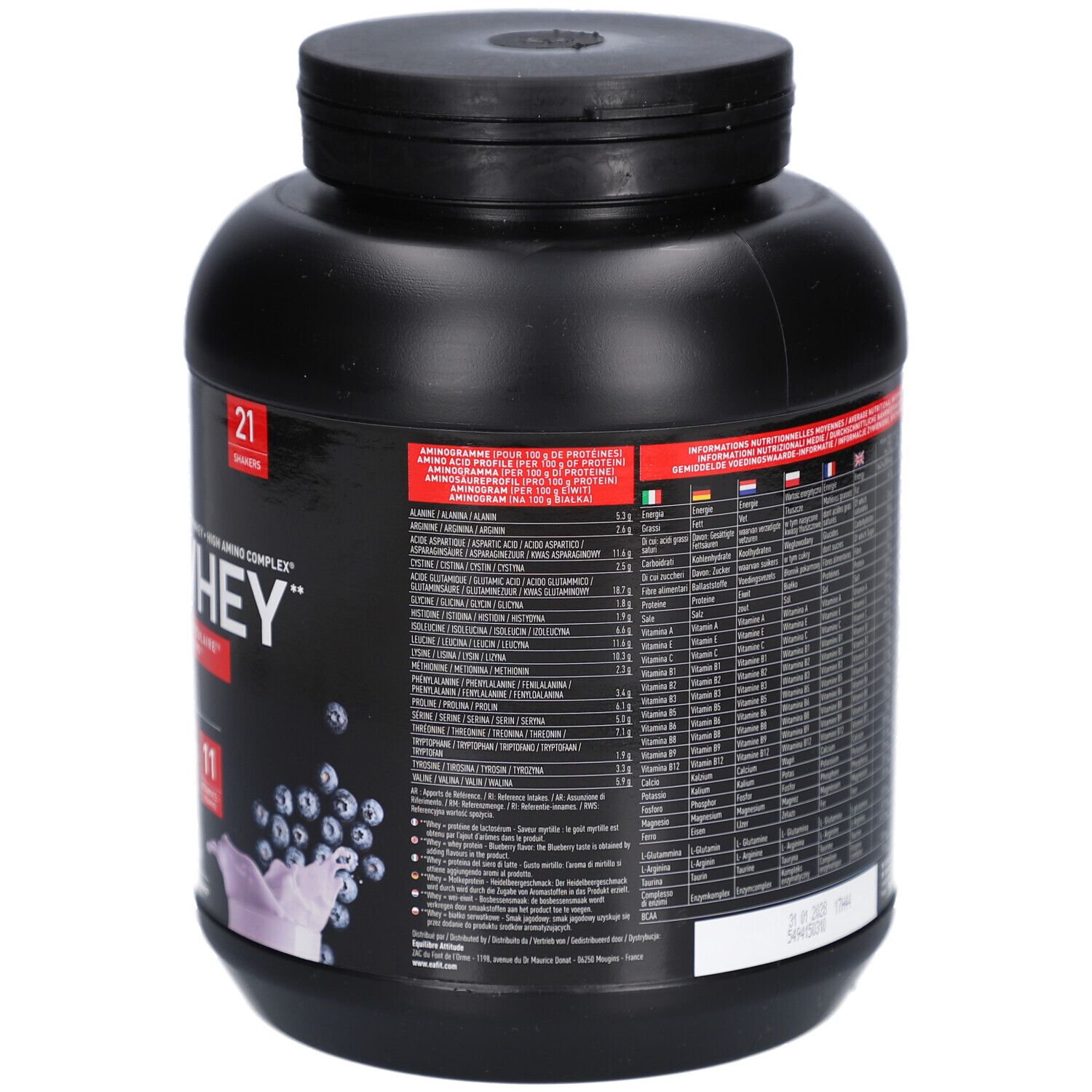 Dos du pot noir. Texte en plusieurs langues. Informations nutritionnelles et ingrédients.