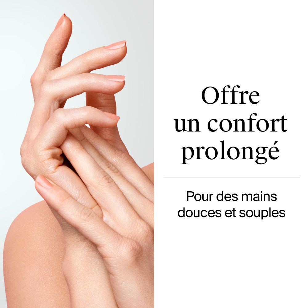Mains. Offre un confort prolongé. Pour des mains douces et souples.
