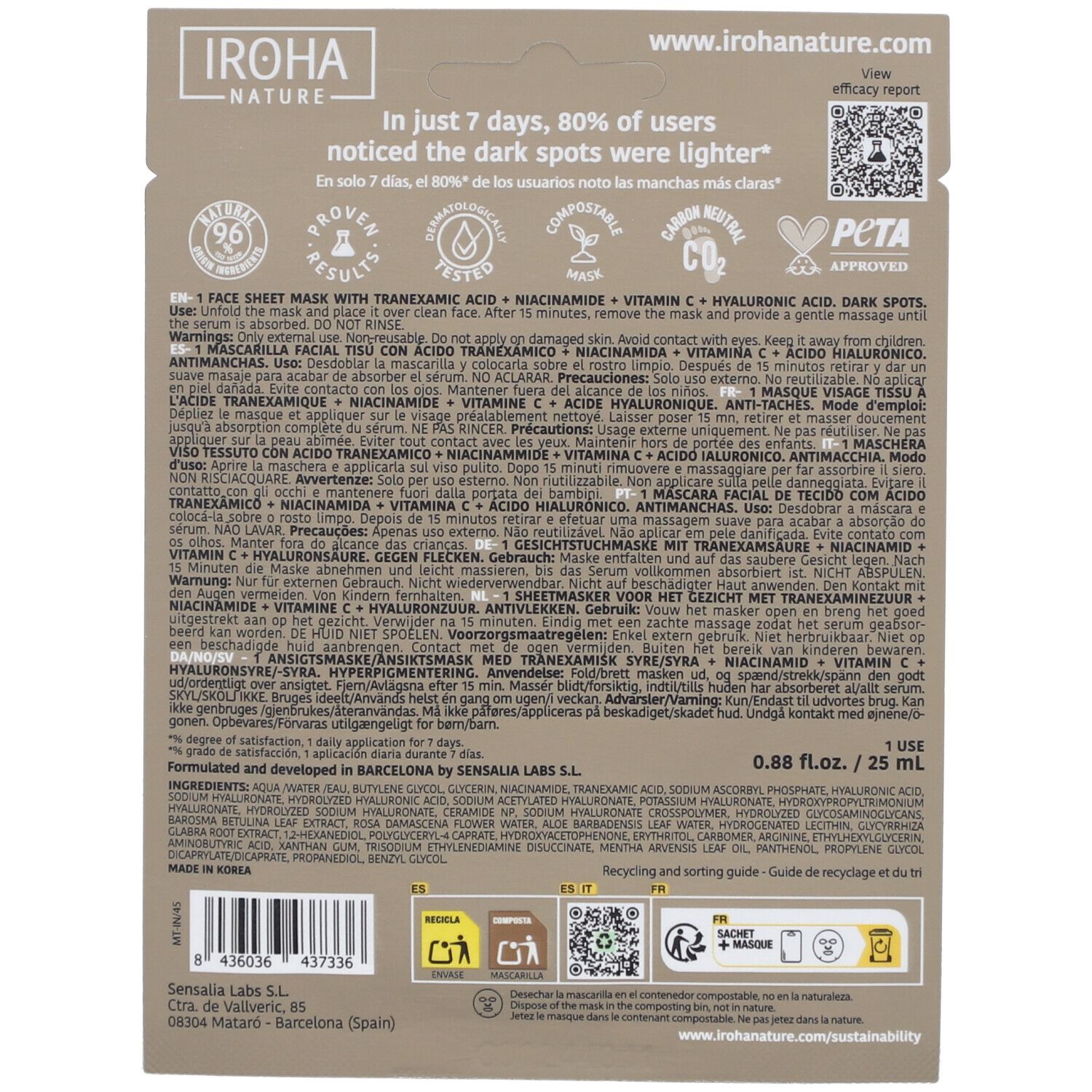 IROHA Masque Visage Anti-Tâches