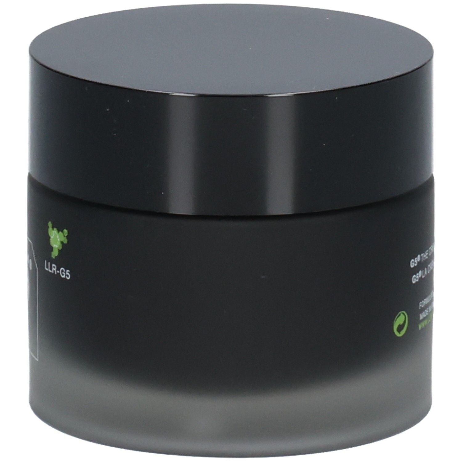 Pot noir avec couvercle noir. Logo LLR-G5. Inscription G5 THE CREAM MMST.