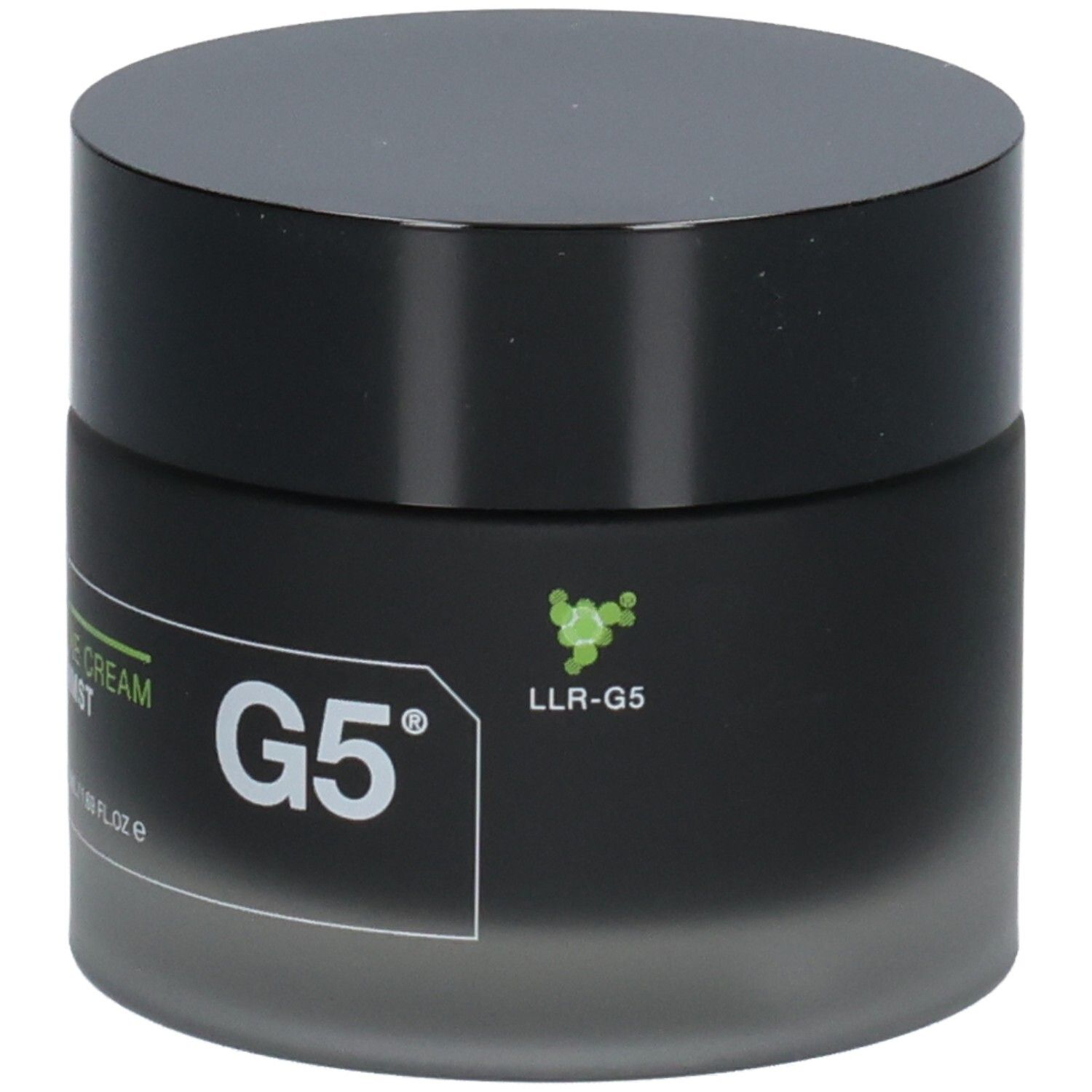 Pot noir avec couvercle noir. Inscription G5 et THE CREAM MMST. Logo LLR-G5.