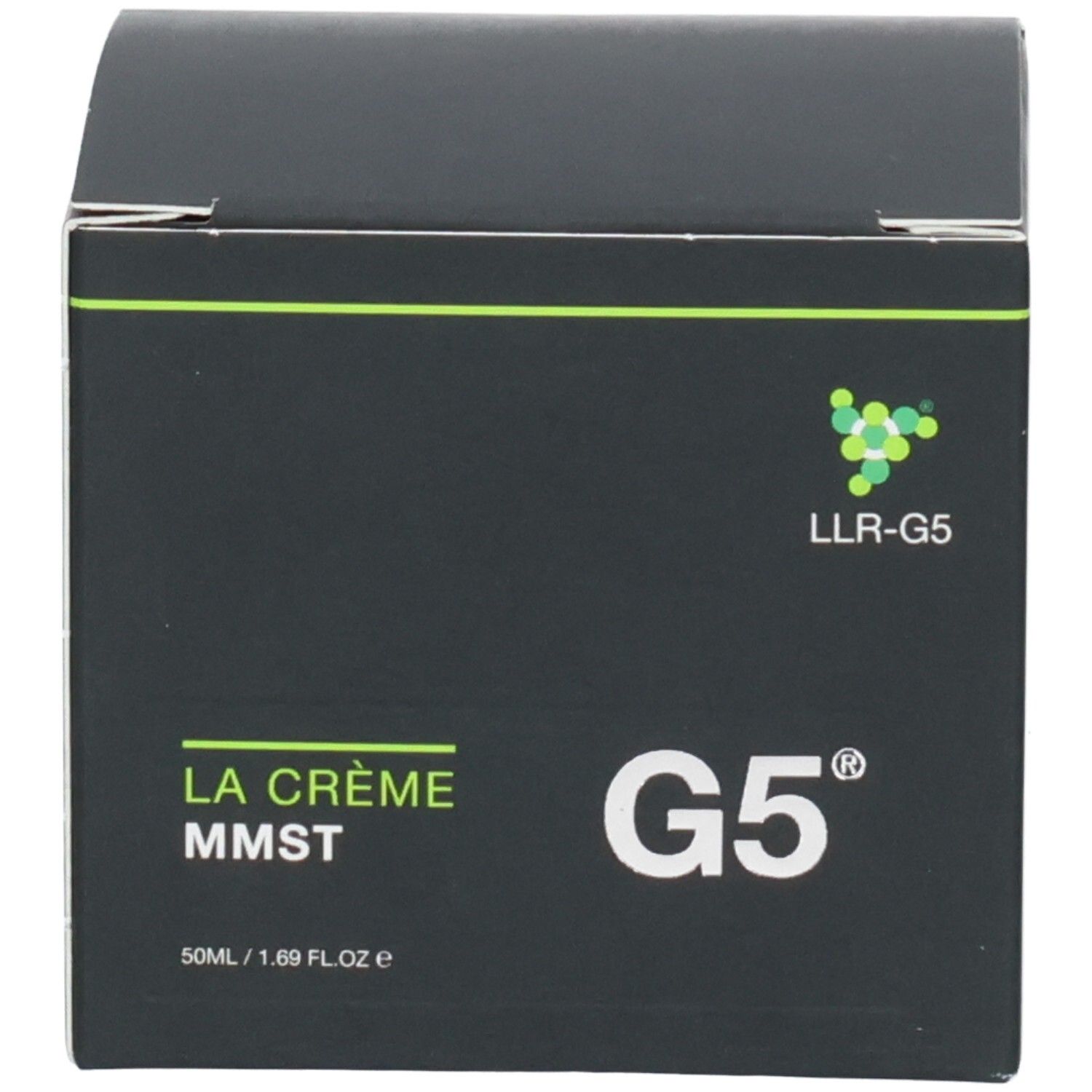 Boîte noire avec inscription LA CRÈME MMST et G5. Logo LLR-G5.