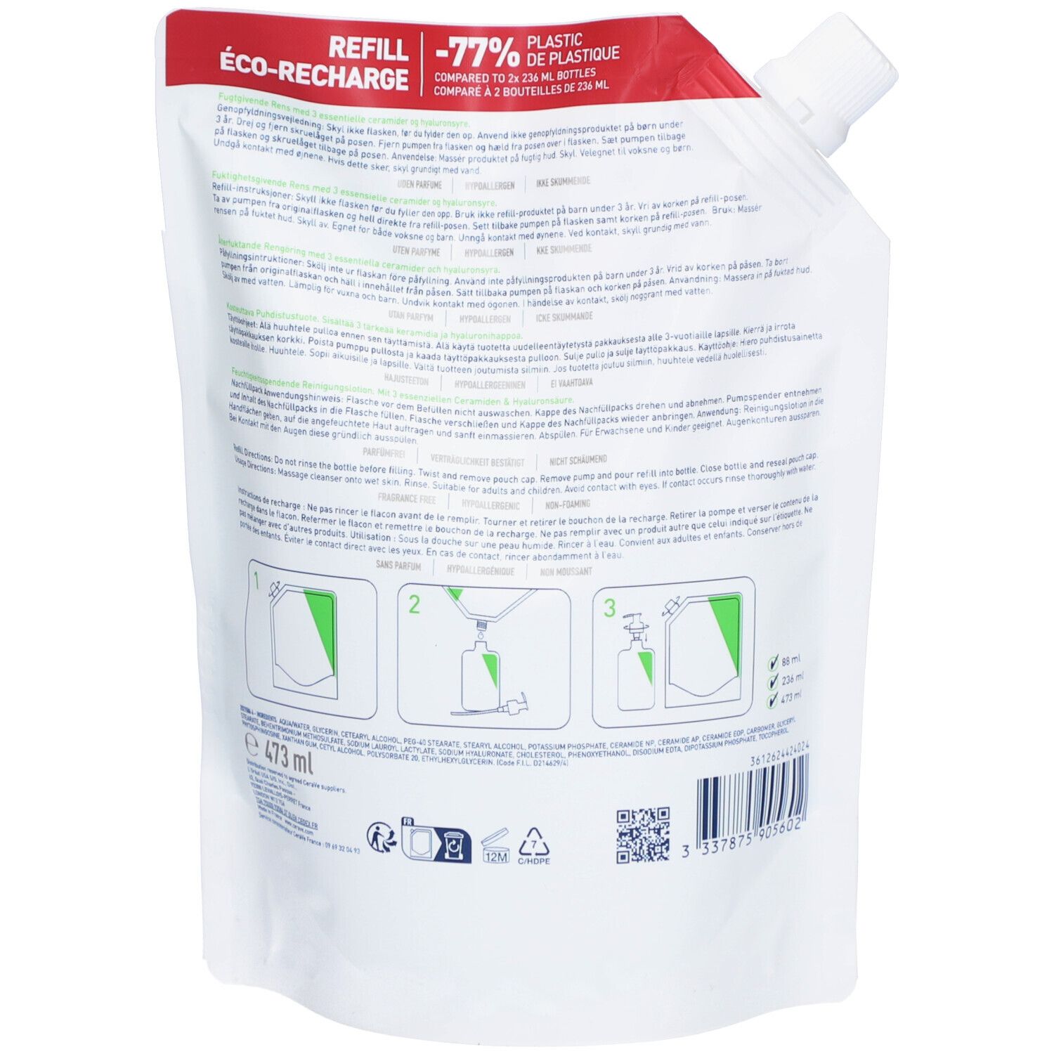 CERAVE Crème Lavante Hydratante Eco-Recharge